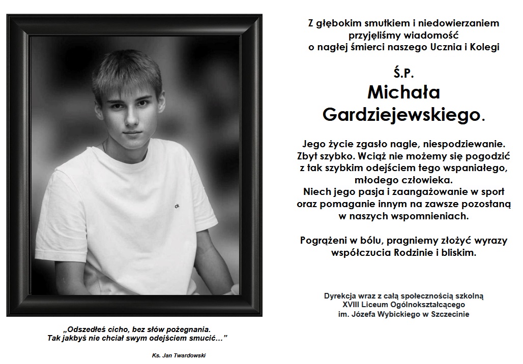 zdjęcie przedstawiające zmarłego ucznia Michała Gardziejewskiego
